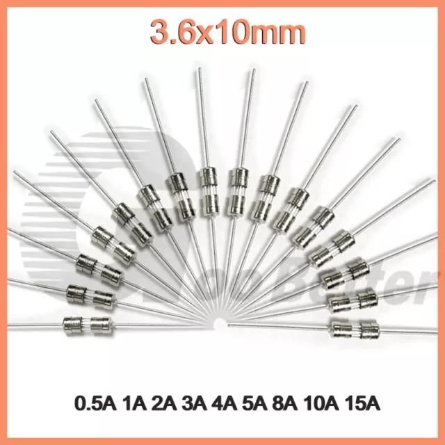 Feinsicherungen 0,5A-15A 250V träg/flink Axial 3.6x10mm Löt Glas Sicherung Träge