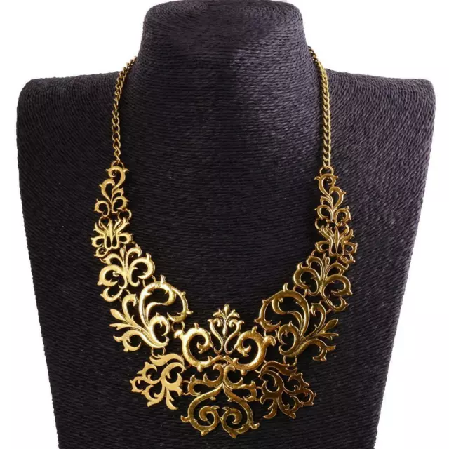 Fashion Filigree Pendant Chain Choker Chunky Statement Bib Necklace Jewelry,