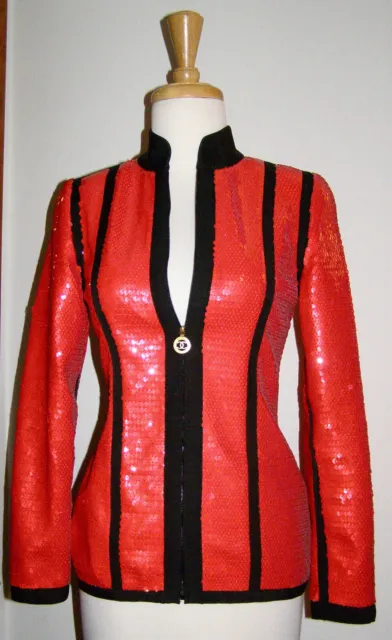 VINTAGE 1991 CHANEL RED SEQUINED SCUBA-STYLED JACKET + RIBBON TRIM ...
