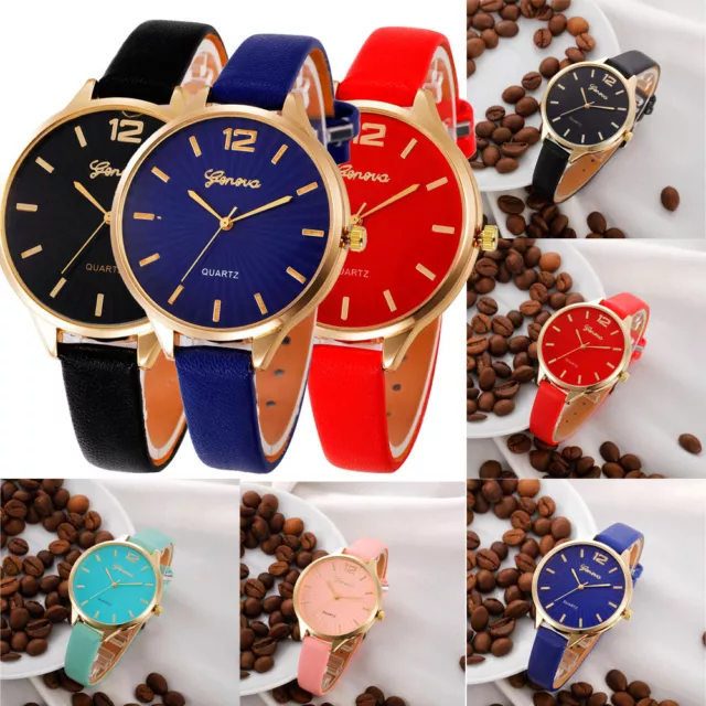 Unisex Girls Womens Fashion Watches Faux Leather Quartz Analog Wrist Watch Gift