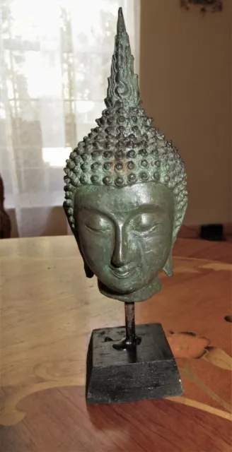 Antique 19th Century Sukhothai Mounted Bronze Buddha Head 6