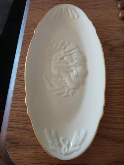 LENOX Condiment dish  W/24 KGold  14" L X 5" W N/with Harvest design.