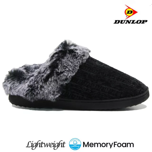 Ladies Dunlop Memory Foam Slippers Winter Warm Comfort Slip On Mules Shoes Size