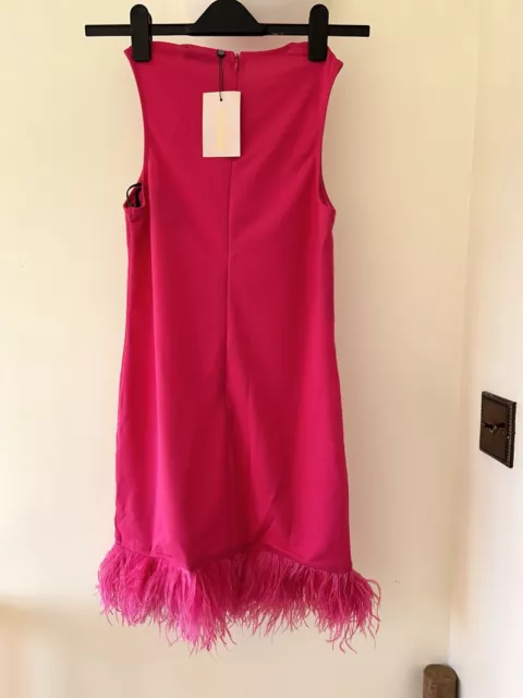 New With Tags Missguided Sleeveless Pink Feather Hem Dress. Size 8 (petite).