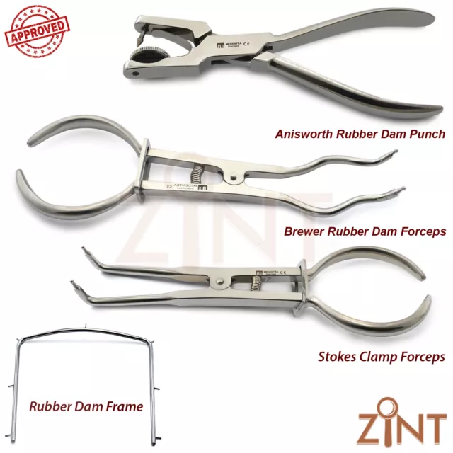 Basic Rubber Dam Kit Endo Ainsworth Hole Punch Plier Brewer Clamp Forceps Stokes