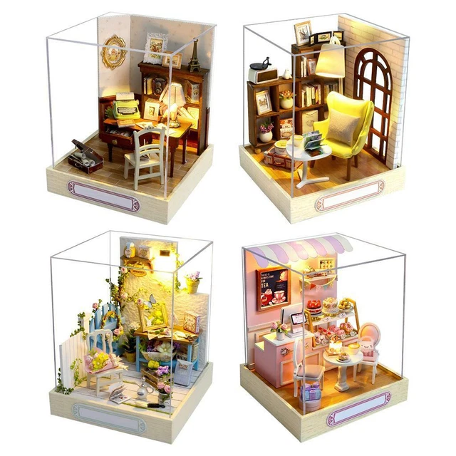 Creative Wooden Doll House Furniture LED Lights Cottage DIY Puzzle for Girls