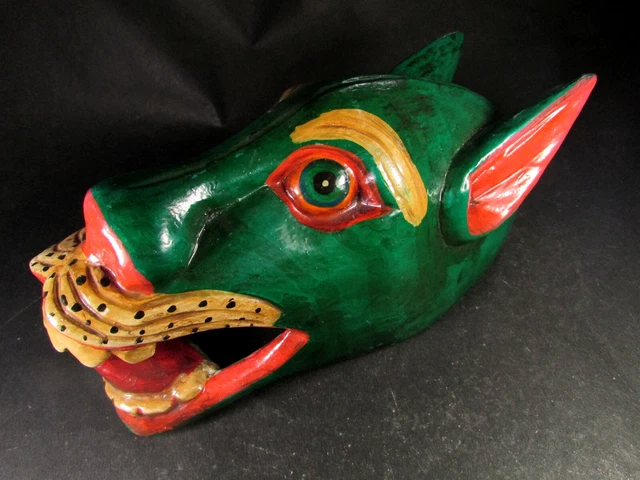 M465 Hand Crafted Wooden Animal Wolf carved Mask Wall Hanging Home Decor Nepal