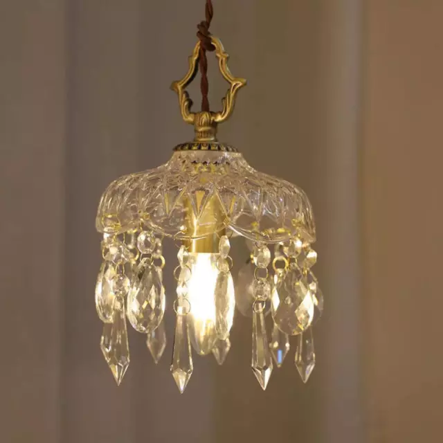 K9 Crystal Glass Shade Pendant Light French Style Vintage Brass Small Chandelier
