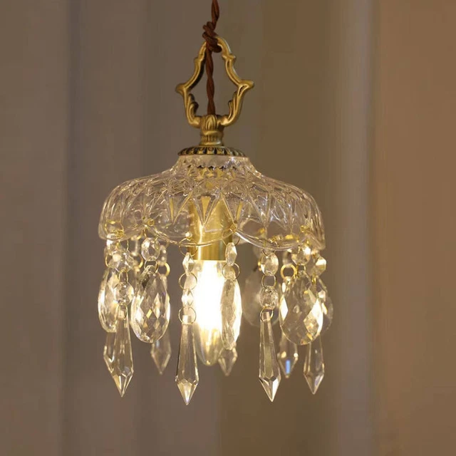 K9 Crystal Glass Shade Pendant Light French Style Vintage Brass Small Chandelier