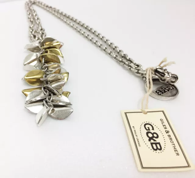 [Giles & Brother] Wheat Petal Silver and Gold-tone Brass Necklace New with Tags