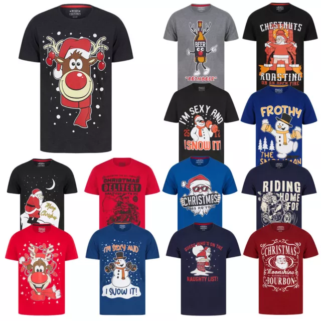 Men's Christmas T-Shirt Novelty Funny Rude Cotton Xmas Top Tee Reindeer Santa