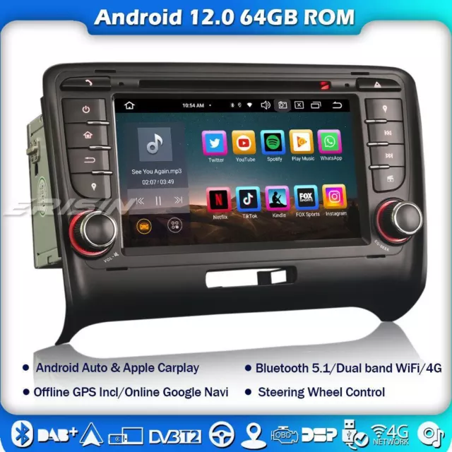 8-Kern 64GB Carplay DAB+ Android 12 Autoradio GPS for AUDI TT MK2 WiFi Bluetooth