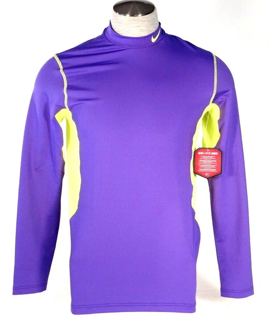 Nike Pro Combat HyperWarm Dri Fit Max Purple & Volt Fitted Shirt Men's NWT