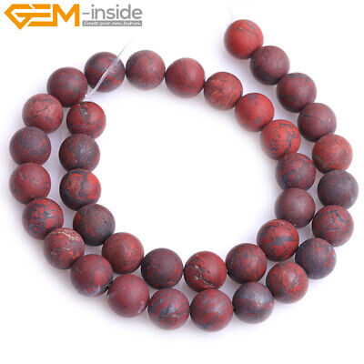 Natural Vintage Dark Red Old Flower Agate Frosted Matte Stone Jewelry Beads 15"
