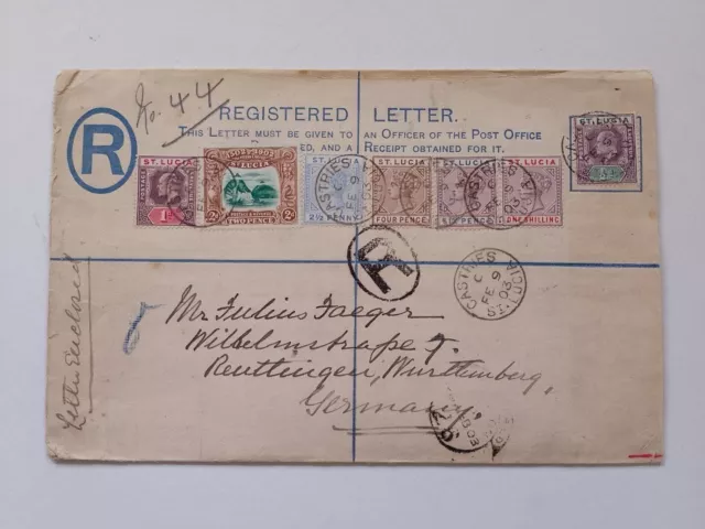 St Lucia,  1904 Registered Letter, 7 Different Victoria & EdwStamps, to Germany