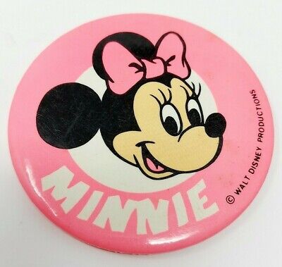 VTG Walt Disney Productions 3" Minnie Mouse Button Pin Pinback Pink