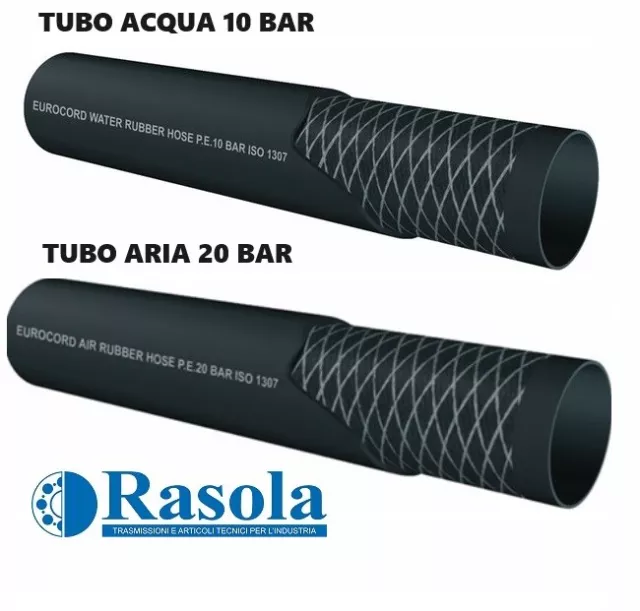 Tubo Gomma Nero Acqua 10 Bar - Aria Compressa 20 Bar Varie Misure Al Metro