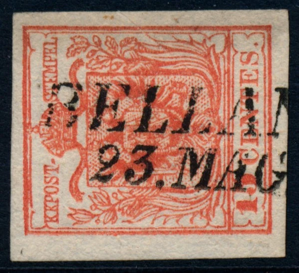 LOMBARDEI-VENETIEN 1850 15C, HP, Type III. STARK QUADRIL.PAPIER! BELLANO. Schön!
