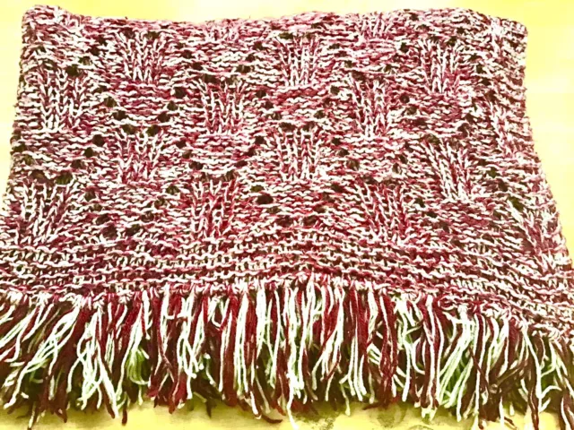 Handmade Knit Crotchet Afghan Blanket Red White Quilt Throw 68x71” Vintage