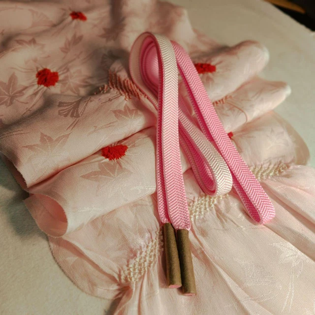 OBIJIME & OBIAGE Set Silk Pink Flower Japanese Kimono Houmongi Furisode Shibori
