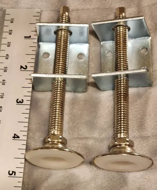(2) - Adjustable Lathe Leg Furniture Leveling Feet 3/8" X 4.5" Square Brackets