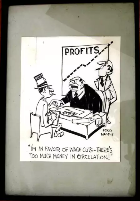 50's Original Published Comic Art Cartoon Framed Political American Labor WRIGHT