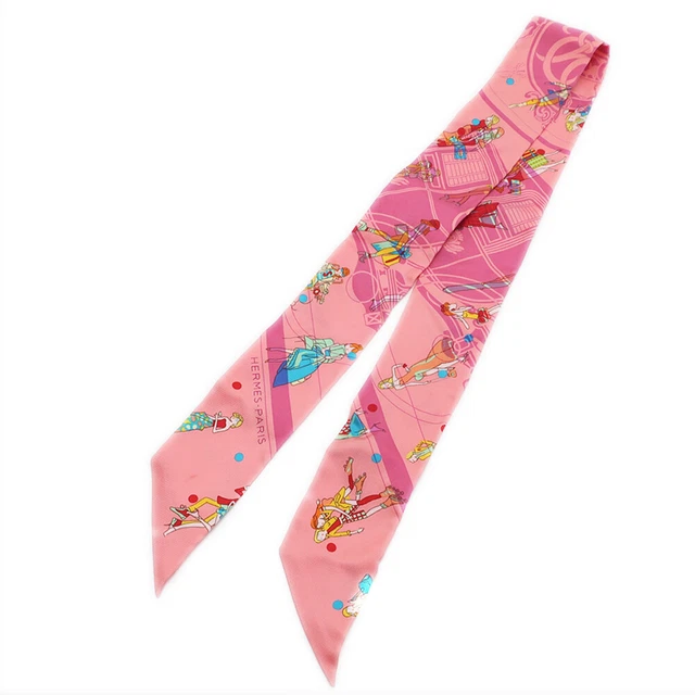 Tenpaku Hermes Twilly Ex Libris Scarf Silk Pink Parisienne Women Accessory Secon