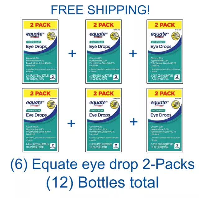 (LOT OF 12) Equate Lubricant Eye Drops Dry Eye Relief 0.5 oz. ea Exp