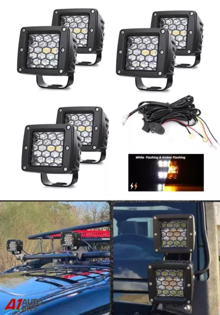 Dual Color Ditch 6X LED Licht Set Pods Seite Strobe Bernstein Weiß Kabel Kit Ein/Aus