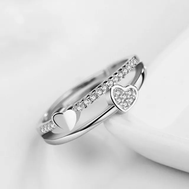 Adjustable 925 Sterling Silver Heart Ring Thumb Ring Knuckle Wishbone Jewelry
