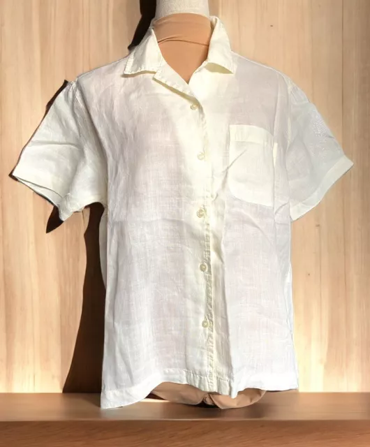 Women's Emma James Liz Claiborne Ramie Shirt Pale Yellow Pocket Button-up Sz M