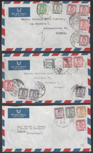 IRAQ 1950s THREE AIR MAIL COVERS BAGDAD AL TAFREEQ CANCELS ON ISSUES OF YOUNG K