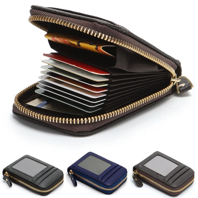 Mens Leather Credit Card Wallet Holder RFID Blocking Zipper Thin Pocket Hot