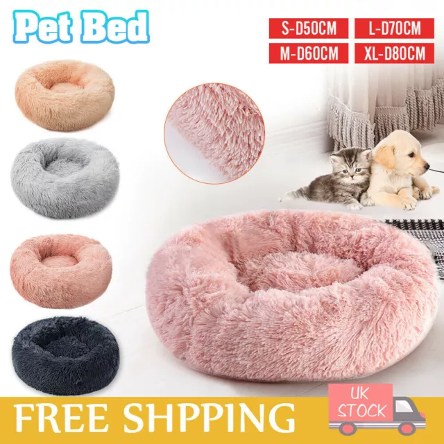 S-XL Pet Dog Cat Calming Beds Comfy Shag Warm Fluffy Bed Nest Mattress Donut Pad