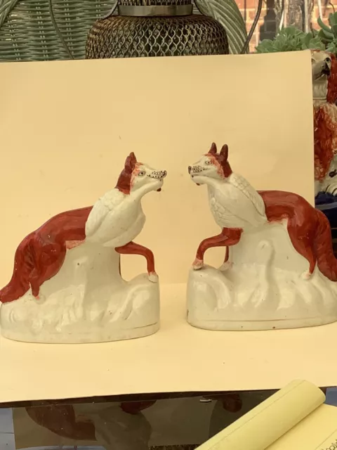 Pair Of Staffordshire Foxes With Geese C1850