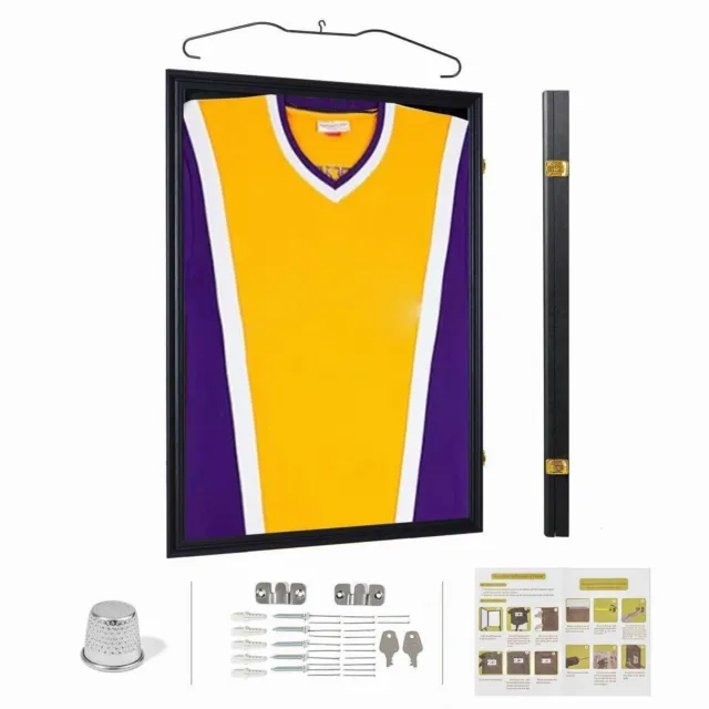 Sports Jersey Display Frame Case Lockable Shadow Box W/98% UV Protection Acrylic