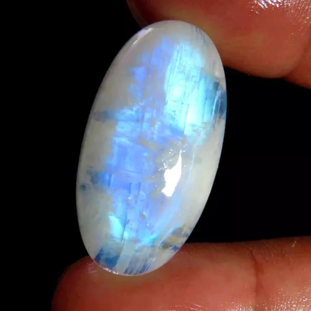 25.80Cts.100% Natural Rainbow Moonstone Oval Cabochon 14x28x7mm Losse Gemstone