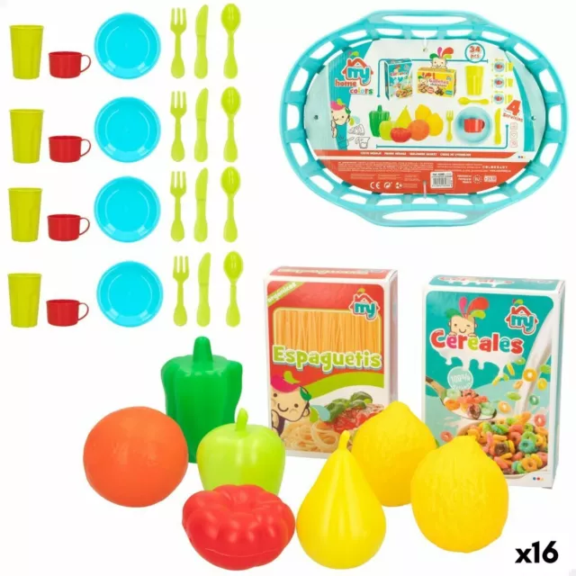 Kit aus Spielzeuglebensmittel Colorbaby Geschirr und Küchenutensilien 34 Stüc