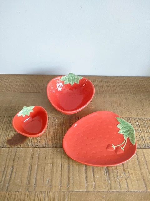 Coupelles vintage motif fraise en céramique 14,5 cm – Set de