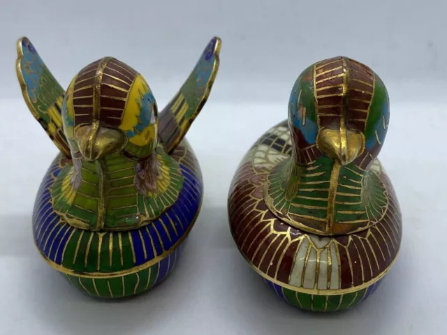 Lot de deux canards vintage en laiton émail cloisonné avec ailes articulées 2