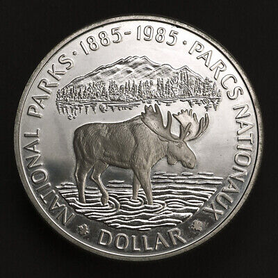 Silver coin Canada 1 dollar, 1985 100th Anniversary of the National Parks