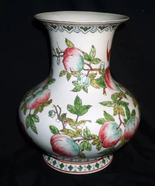 Chinese Pottery Vase w Peach Branch Motif in Enamels w. Yongzheng Mark (ChT)