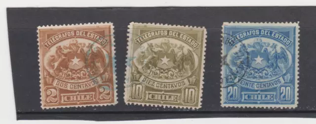 CHILE 1883 TELEGRAPH/TELEGRAFOS 2-5-10 Cent BOB used stamps $37