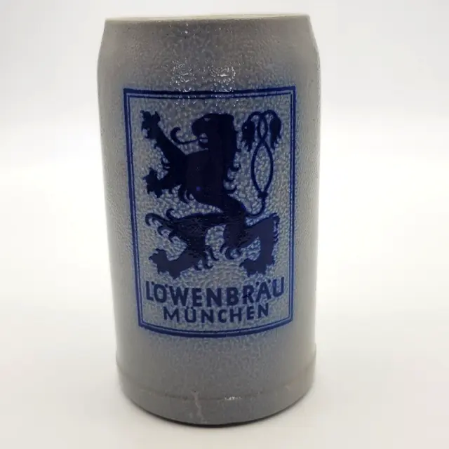 Vintage German Lowenbrau Beer Stein Mug 1L Stoneware Barware Pub Mancave Bar