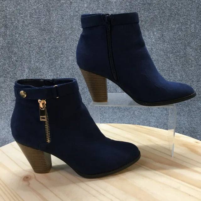 APT.9 Boots Womens 9 M Feta Ankle Booties Blue Suede Casual Side Zip Heeled