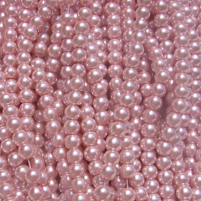 Ru29.19 - Lot De 100 Perles Rondes Roses 6Mm En Verre Nacre Renaissance Boheme