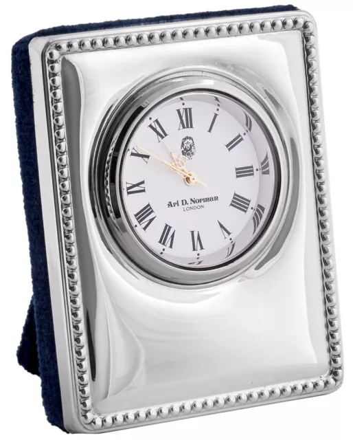 Miniature Desk Clock Sterling Silver 925 Quartz Movement New From Ari D Norman