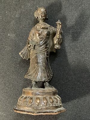 VTG or antique Buddhist Statue 6" Goddess w/ Bumpa Tibetan Brass Bronze S56