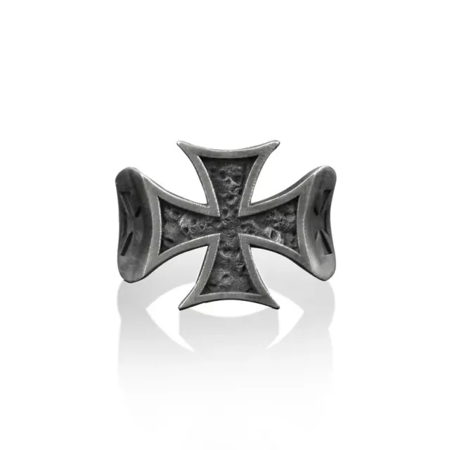 Solid 925 Sterling Silver Engraved Christian Maltese Cross Mens Unisex Ring