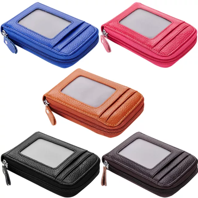 Genuine Leather Men Women Wallet Credit Card Holder RFID Blocking Zipper Pocket 2
